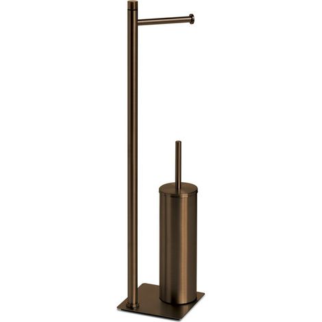 Piantana portarotolo e scopino in acciaio inox oro spazzolato Trilly di Gedy (1/2)