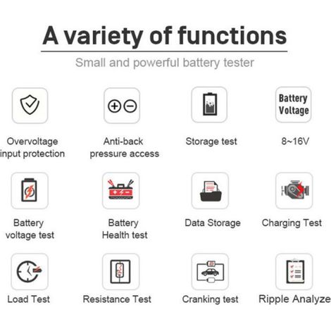 Analyseur De Batterie - Testeur Batterie Voiture 12 V - Compatible AGM Gel Liquide - Plage CCA 100 À 2000 - LCD TFT - 1 Pièce (1/5)