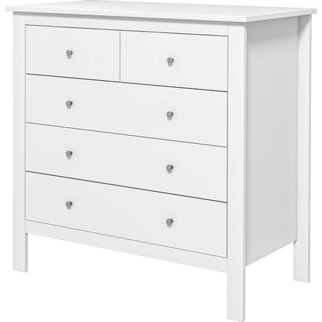 Cassettiera a 5 cassetti portaoggetti per camera da letto 79 x 39,5 x 80,5 cm apertura silenziosa maniglie retrò stabile vintage in MDF bianco 210001440