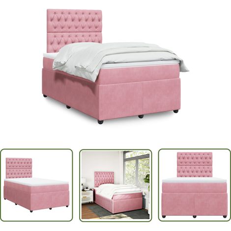 Tête de lit réglable - vidaXL Sommier à lattes de lit avec matelas rose 120x190 cm velours - Surmatelas confortable (1/5)