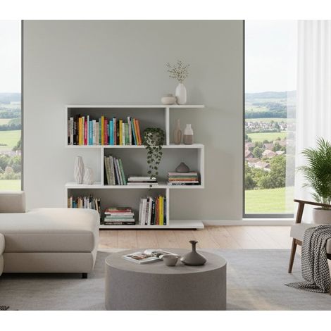 Libreria - 3 Ripiani Utilizzabile Come Divisorio Locale, Bianco Lucido, -, 110x25x96h cm Manta
