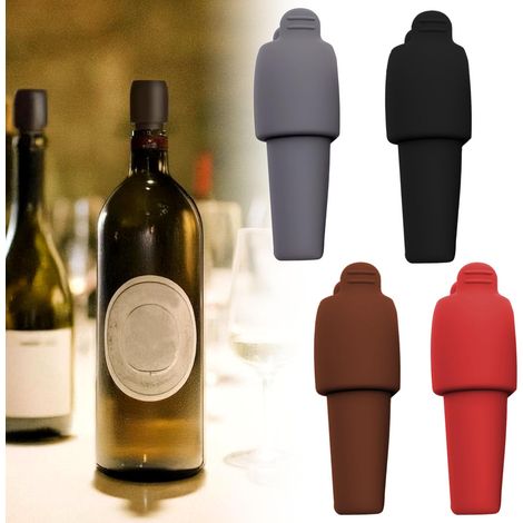 Bouchon à vin en silicone 4 pièces, bouchon réutilisable pour vin mousseux, bouchon hermétique multicolore pour conserver le vin et le champagne, accessoire de bar et de cuisine domestique (1/5)