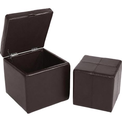 Juego de 2 taburetes, cubos para sentarse, taburetes y cajas de almacenamiento Onex, piel y piel sintética, 45 x 44 x 44 cm, con certificación MVG, marrón (1/5)