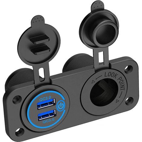 Prise USB 12V Marine Interrupteur Panneau Prise 12 Volt, PD3.0 et Double Port USB QC3.0 Chargeur de Voiture Enaluminium, Prise Allume Cigarette 150W étanche Kit de Bricolage 2 en 1 pour Bateau Camping (1/5)
