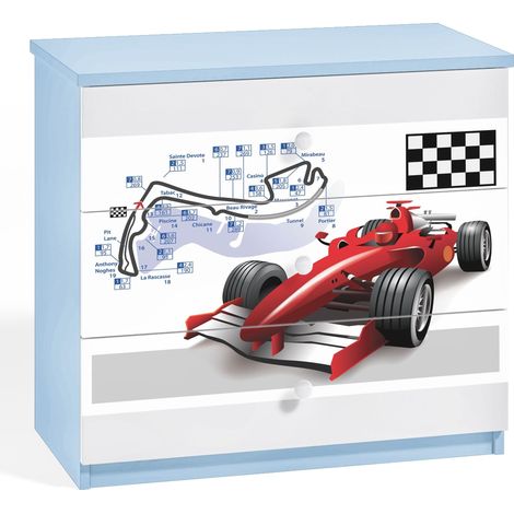 Commode enfant bleue voiture de course 80cm