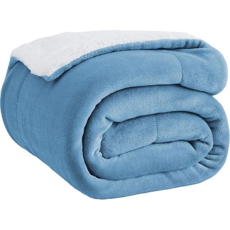 – Couverture en laine bleu-vert 50x60 pouces – flanelle de velours et polaire douce – épaisse et chaude pour toute la famille (1/5)