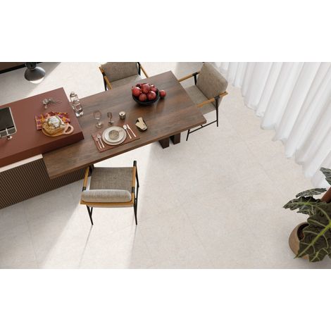 Tours – Baldosa porcelánica efecto piedra · interior y exterior - Blanco - 60x60 cm Antislip - Palet completo (1/5)