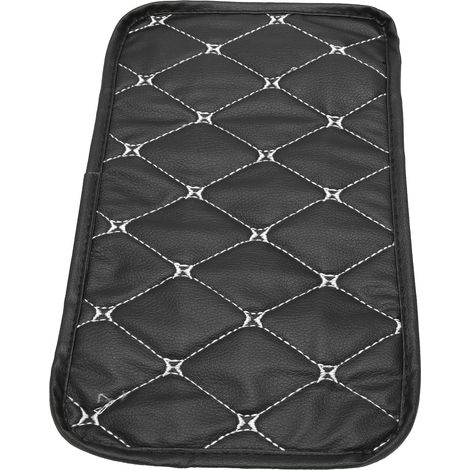 Coussin de console centrale voiture, housse de rangement étanche antipoussière en cuir PU, tapis protecteur pour accoudoir, noir avec liseré blanc (1/5)