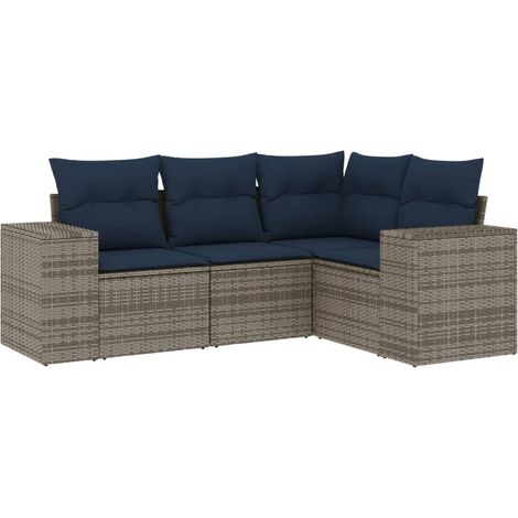 4-teiliges Gartensofa-Set mit Kissen, grau, Polyrattan vidaXL (1/5)