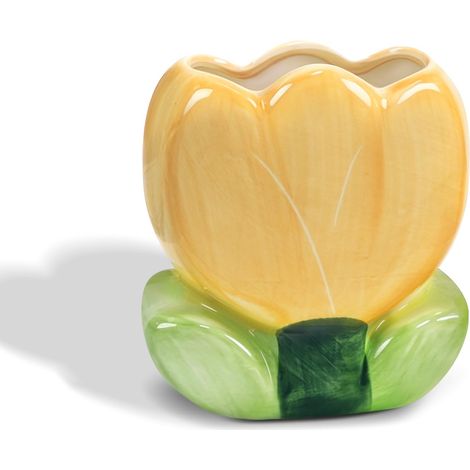 Pot a Crayon Ceramique Pot Pinceau Maquillage Ceramique 11x6x12 cm Jaune (1/5)
