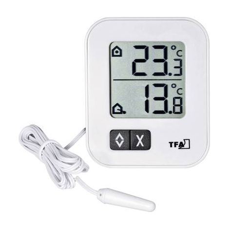 Thermomètre filaire pour intérieur et extérieur – Plage de mesure -40 à +70 °C – Câble de 1,5 m – Fonction max/min – Tfa Dostmann