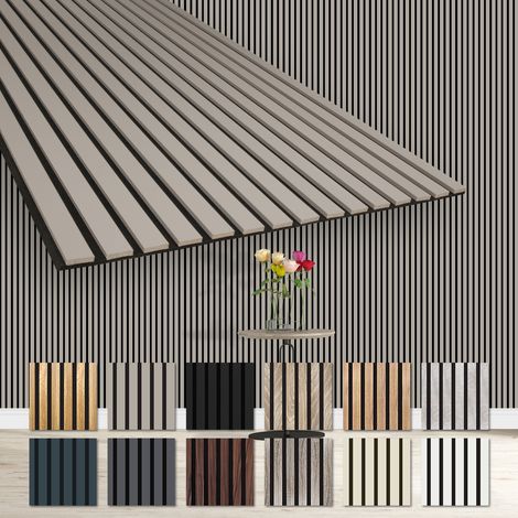HEXIM Lamellen Akustikpaneele 1,67 m² flexible Wandpaneele 278x60cm MDF Wandverkleidung schalldämmend: Sandgrey - AP02, 4 Paneele - 6.68m²
