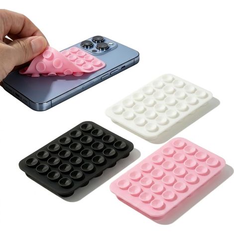 Lot de 3 mini ventouses antidérapantes en silicone pour téléphone portable, double face, 24 ventouses indépendantes pour miroir de douche, selfies de voiture (noir + blanc + rose) (1/5)