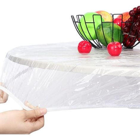 Nappe ronde en vinyle élastique et imperméable, protection de table transparente, taille 29-36 pouces, lavable (1/5)