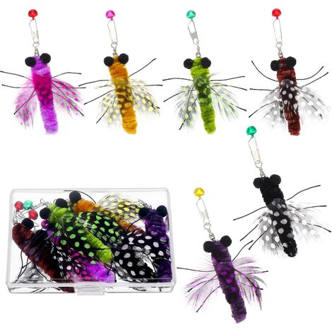 Lot de 6 Insectes Jouets en Plume pour Le Chat, Canne a Peche Chat Plumes de Rechange en Forme D'insecte Avec Cloches Jouet Interactif Pour Chatons et Chats