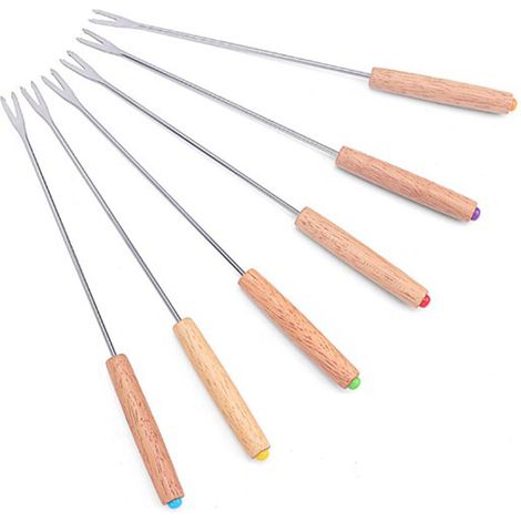Fourchette À Fondue - Acier Inoxydable Et Bois - Pour Fromage Chocolat Fruits Fontaine À Chocolat - 6 Pièces