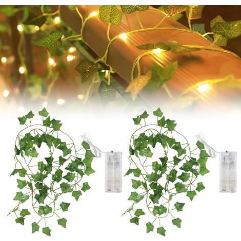 Set mit 2 Efeugirlanden, 2 m, 20 LEDs, grüne Blätter, für den Innenbereich, Hochzeit (1/5)