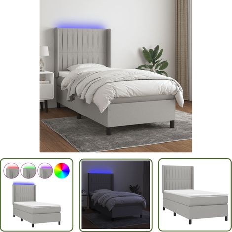 The Living Store Sommier à lattes de lit matelas LED Gris clair 90x200cm Tissu - Sommier Tapissier - Lit Plateforme - Matelas Inclus - Éclairage Led - Têtière Ajustable (1/5)