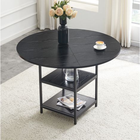 Runder Esstisch 107 cm Schwarz aus MDF und Metall mit doppelter Ablage (1/5)