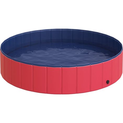 Hundepool Großes Planschbecken Für Hunde, Schwimmbecken Aus Pvc+Holz, Rot, Ø140Xh30 Cm, Sommergenuss