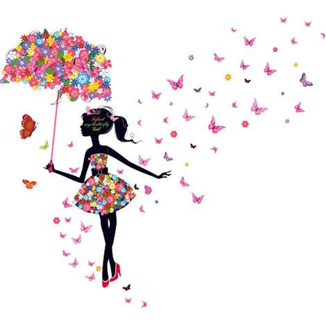 Adhesivo de pared, Mariposa de flores de hadas, Decoración para habitación infantil, Adhesivo reposicionable, Superficie lisa (1/5)