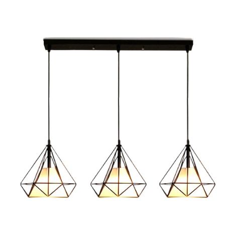 Lustre Suspension Industrielle Design Lampes Diamant Chanvre Corde LED Luminaire Plafonnier Abat-Jour Rétro pour cuisine salon 3 E27 Métal (1/4)
