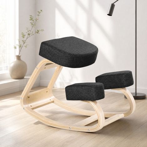 Sedia ergonomica inginocchiata in legno di betulla, seduta imbottita, 120 kg, nera DESVIAE (1/5)