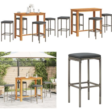 Ensemble de bar de jardin 5 pcs gris bois massif acacia rotin - Salon De Jardin - Mobilier De Jardin - Set De Salon De Jardin - Table De Bar - Chaises De Bar - Home & Living (1/5)