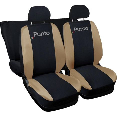 Lupex shop - Coprisedili Auto Compatibili per Punto, Made In Italy, anteriori e posteriori con copri poggiatesta incluso, tessuto poliestere, colore - Nero\Beige