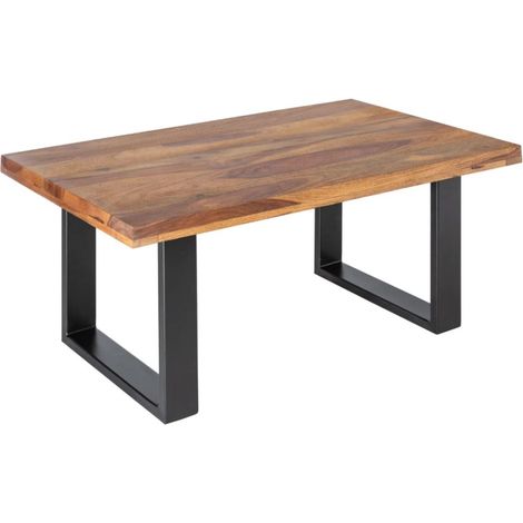 LODEN Couchtisch 100 cm aus massivem Sheeshamholz und schwarzem Metall – Industriestil