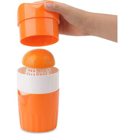 Press Agrumes - Presse Manuelle Citron Orange Lime - Avec Filtre et Récipient Intégré - Couleur Orange - 1 Pièce (1/5)
