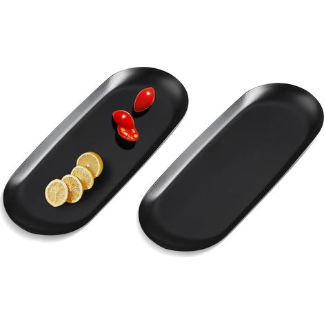 2 Pièces Plateau, Acier Inoxydable, Noir, 23 cm, Rangement, Bijoux, Cosmétiques, Salon (1/5)