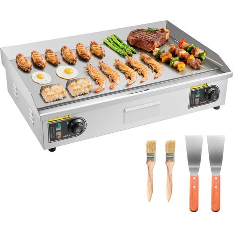 VEVOR Plancha Electrica Profesional 725x400 mm 4400 W, Termostato Ajustable de 50 a 300 °C, Placa con Protección contra Salpicaduras, Cuerpo de Acero Inoxidable, para Uso en Interiores y Exteriores