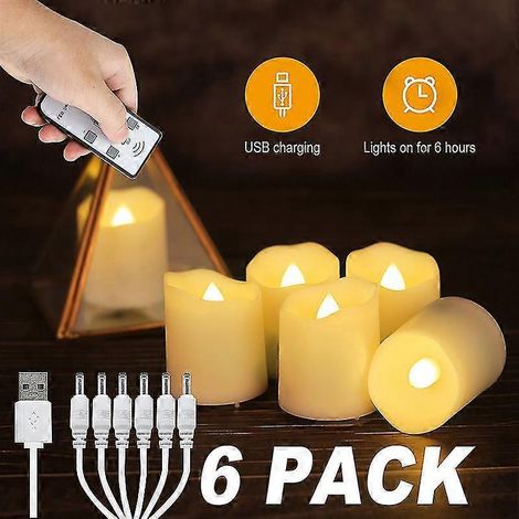 Bougies rechargeables sans flamme avec minuterie et télécommande, lot de 6 bougies à flamme vacillante pour mariage, Halloween, Noël et décoration intérieure. (1/5)