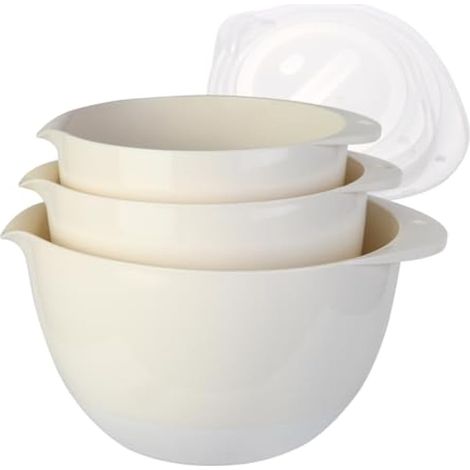 Lot de 3 bols mélangeurs en plastique avec bec verseur, couvercles et fond antidérapant en TPR, 3 l, 2 l, 1,5 l, pour la préparation de la cuisine, la pâtisserie, le stockage des aliments, la