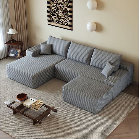 Canapé d'angle modulable 270x175x83 cm en tissu gris, gain de place pour salon, FloraGrace (1/5)