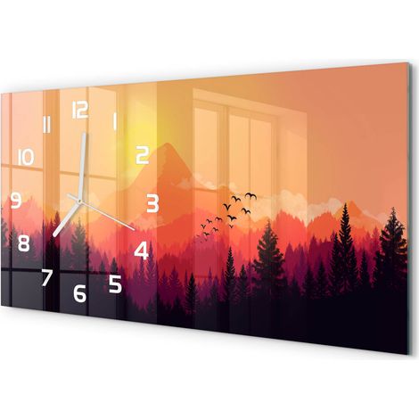 Horloge Murale Salle à Manger 60x30 cm Verre Trempé Design Contemporain Paysage de montagne (1/5)