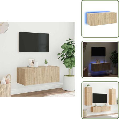 TV-Wandschrank mit LED-Leuchten Sonoma-Eiche 80x35x31 cm - TV-Schrank - Holzschrank - Regal - Wohnzimmer Deko - Smart Home (1/5)