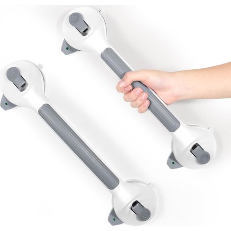 Lot de 2 poignées de salle de bain, barres d'appui antidérapantes pour personnes âgées et handicapées, 42 cm, ventouse puissante (gris) (1/5)