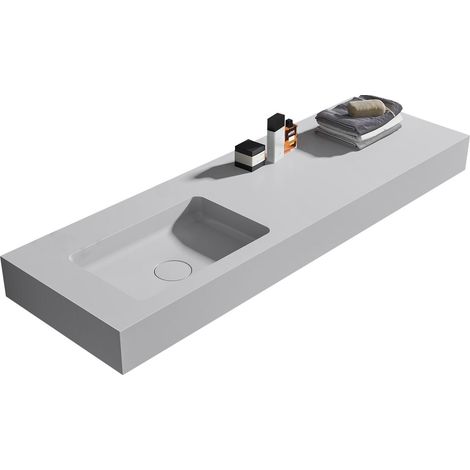 BERNSTEIN - Lavabo mural de fundición mineral con desagüe - 111x45x12 cm - BA8014 - Blanc mat, Con consola 141S
