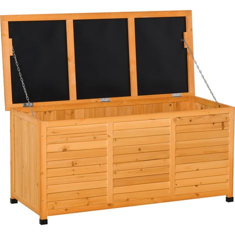 Gartenaufbewahrungsbox aus Naturholz – Klappdeckel – Integrierte Klappe – 127 x 56 x 60 cm – Aufbewahrung