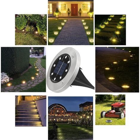 Solar-Gartenleuchten, [12 Stück] Warmweiße Solar-Bodenleuchten für den Garten, 8 LEDs 6000K, IP65 wasserdicht, Einbau-Solarstrahler für Wege, Rasenflächen, Terrassen, Höfe und Pools (1/4)