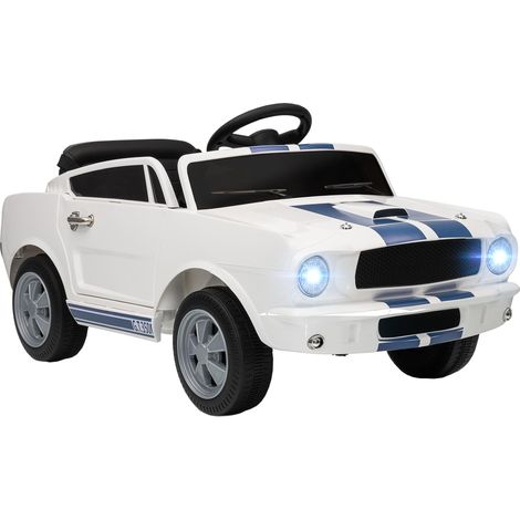 Voiture électrique pour enfants 12 V avec télécommande 2,4 GHz, 2 moteurs, klaxon, LED, musique, blanche