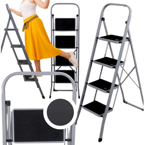 Klappbare Metallleiter für den Hausgebrauch, 4 Stufen, Plattform, grau, 150 kg (1/5)