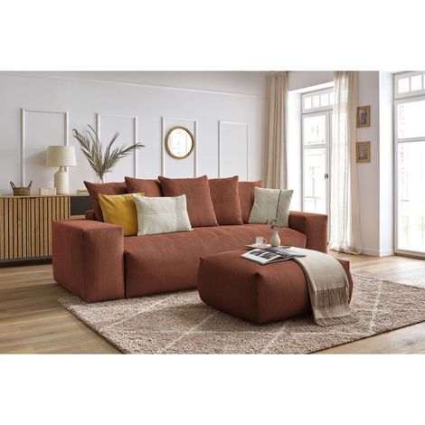 BOBOCHIC - Canapé droit convertible coffre VOLTAIRE avec pouf Orange (1/5)