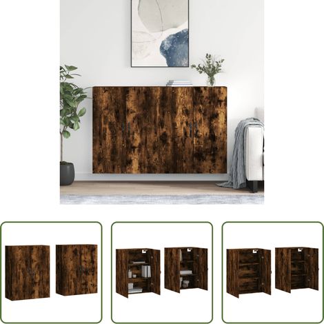 vidaXL Bois d'ingénierie - Armoires murales 2 pcs chêne fumé bois d'ingénierie (1/5)