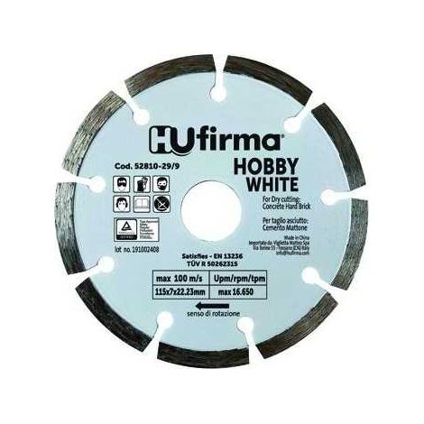 HU-Firma Dischi Diamantati a Settori Hobby White Diametro 115mm