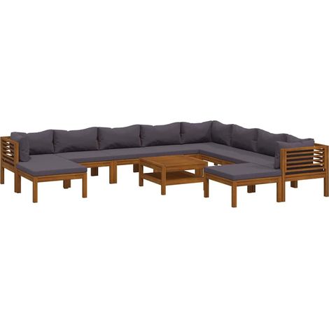 Set Divani da Giardino 11 pz con Cuscini in Massello di Acacia vidaXL