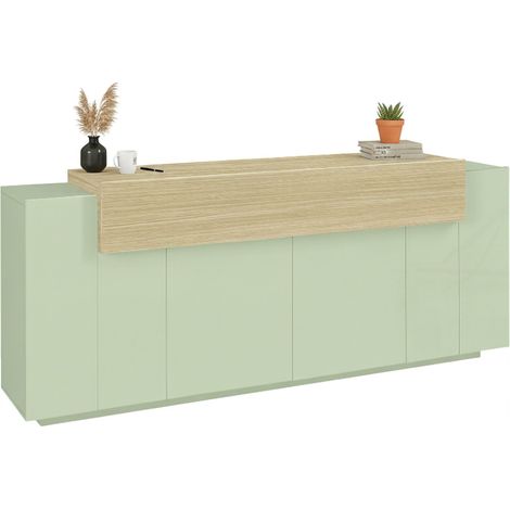 Credenza Pulfero, Madia 3 Ripiani, 5 Ante Made in Italy, 8 Vani, 200x45x85.5h cm Verde