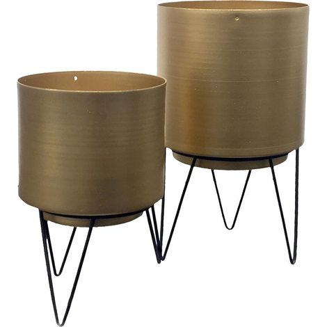 Lot de 2 Pots de Fleur Métal Or Piétément Filaire Noir (1/3)
